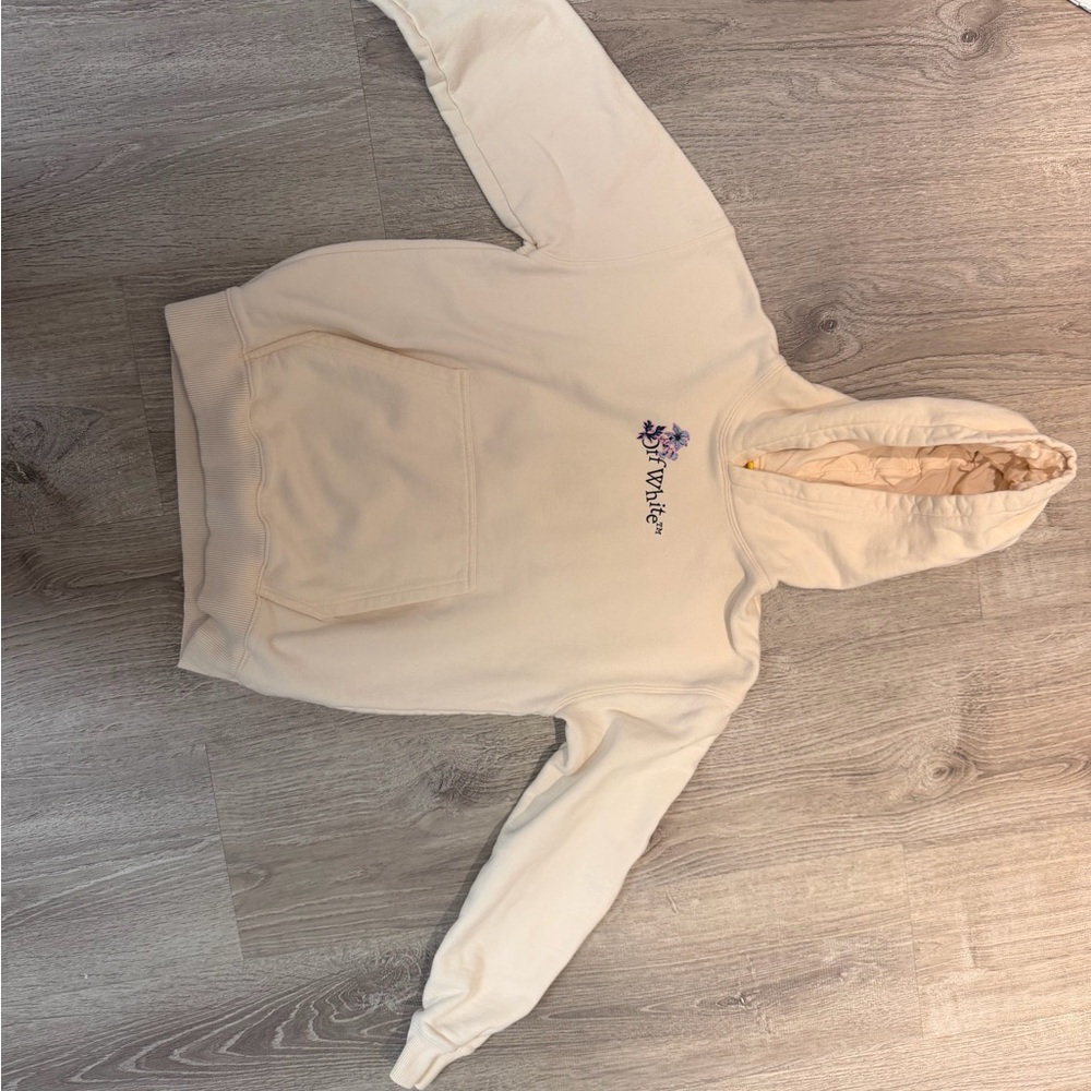 “Off-White” Hoodie with Embroidered Floral Script- Kids size 12